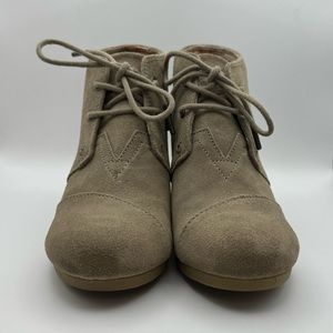 Like new TOMS tan wedge bootie. Style is Desert.